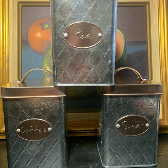 Coffee sugar and tea rose gold and silver kitchen canister ☕️ - Picture 4 of 14